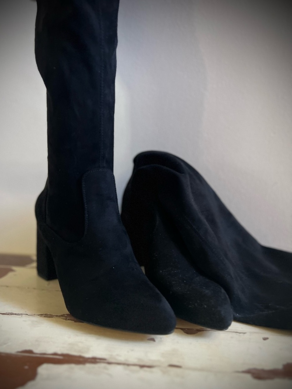 Franco Sarto Black Knee-High Suede Block Heel Boots